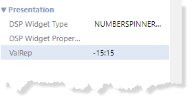 ValRep property showing minunum and maximum values for the range