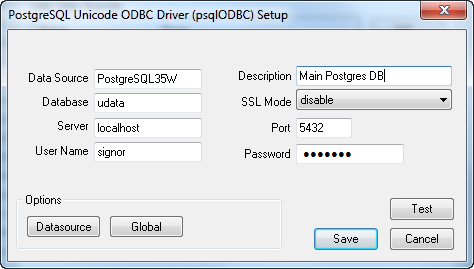 Setting up the ODBC DSN