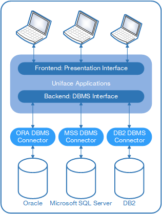 DBMS Interface communicates with DBMS connectors