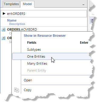 Context menu of Model tab in Component Editor