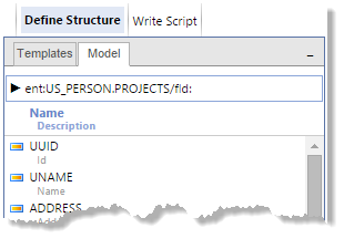Fields for selected modeled entity in Model tab